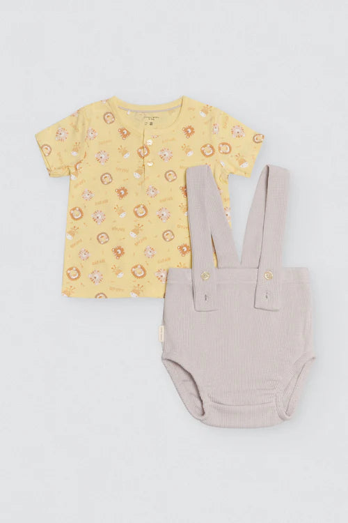 Conjunto bebé camiseta manga corta y short con tirantes Safari