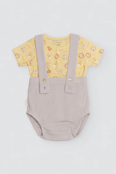 Conjunto bebé camiseta manga corta y short con tirantes Safari