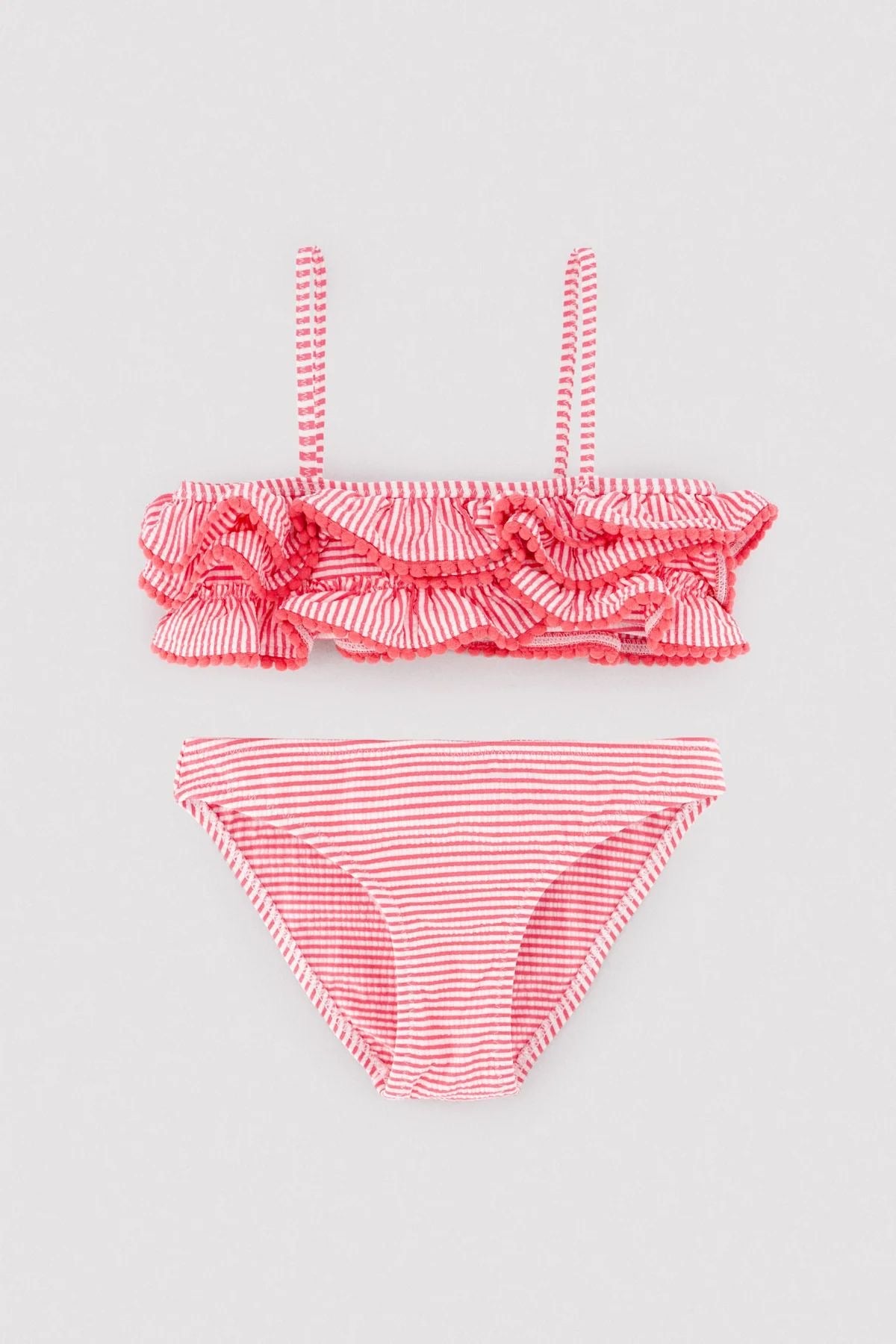 Bikini niña bambula detalle triple volante estampado rayas