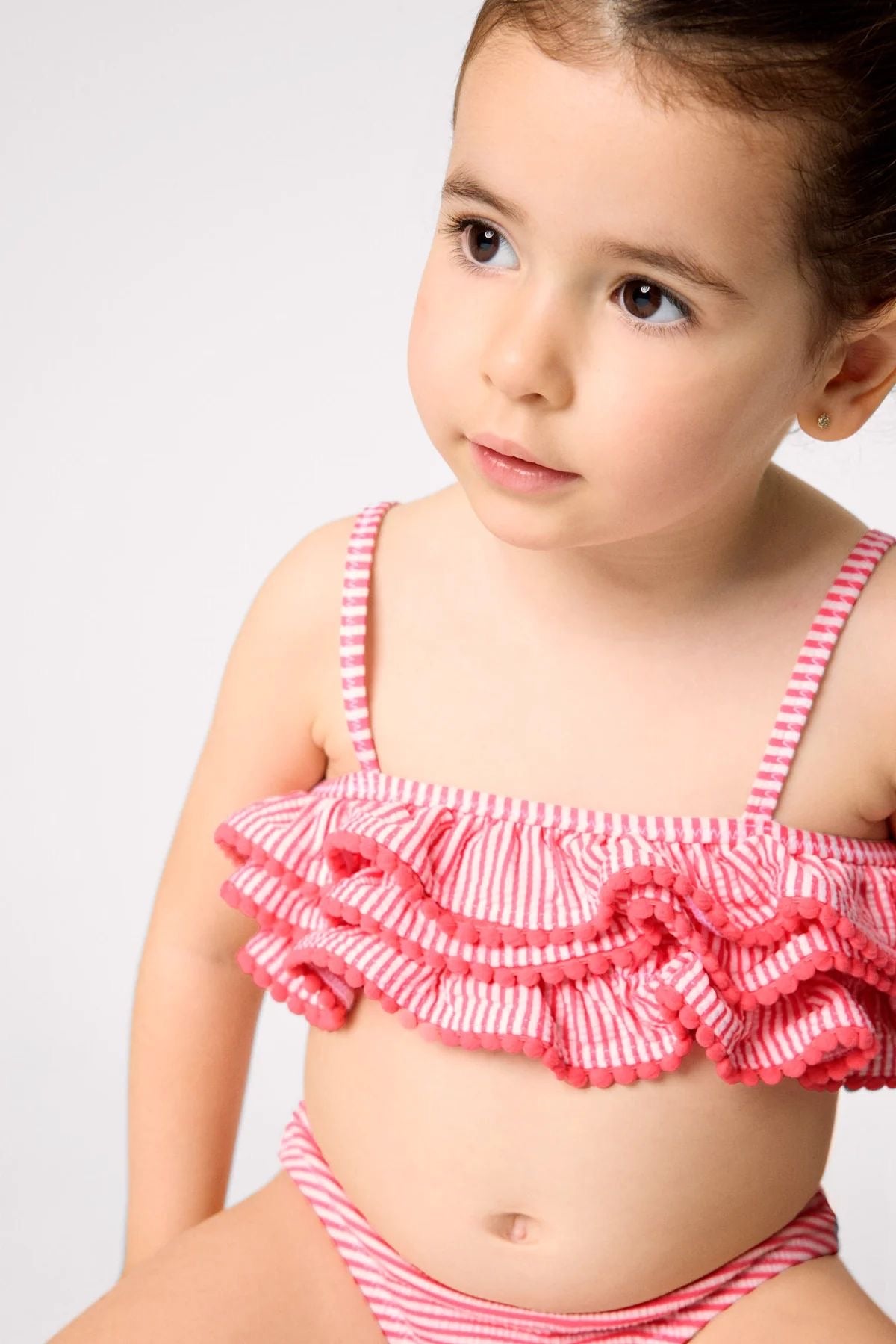Bikini niña bambula detalle triple volante estampado rayas