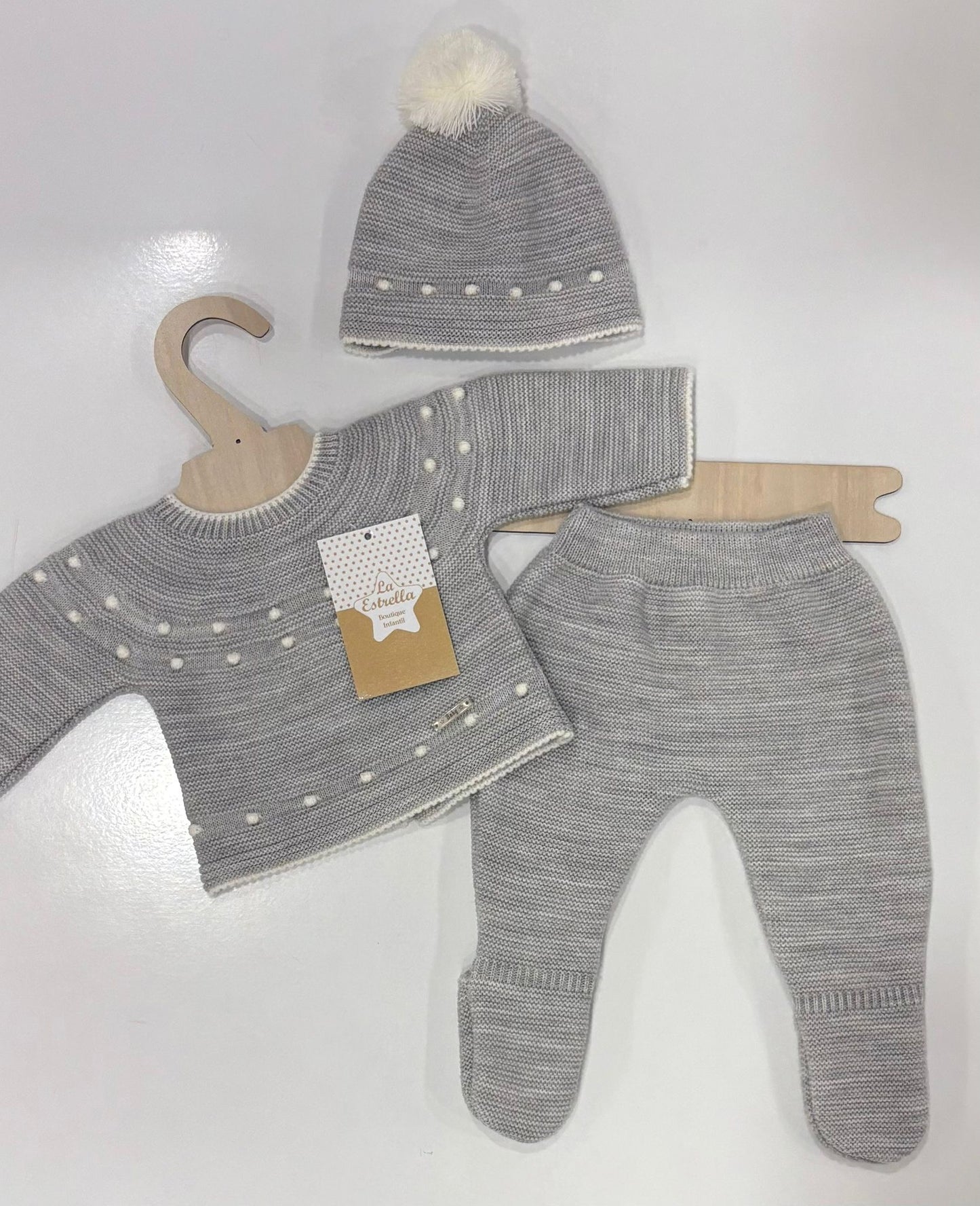 Conjunto 3 piezas lana topos