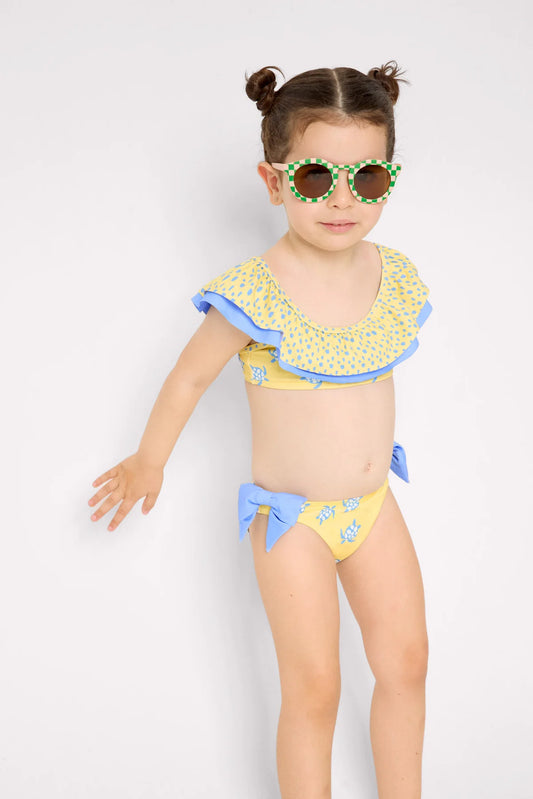 Bikini niña detalle volante y lazos estampado tortugas