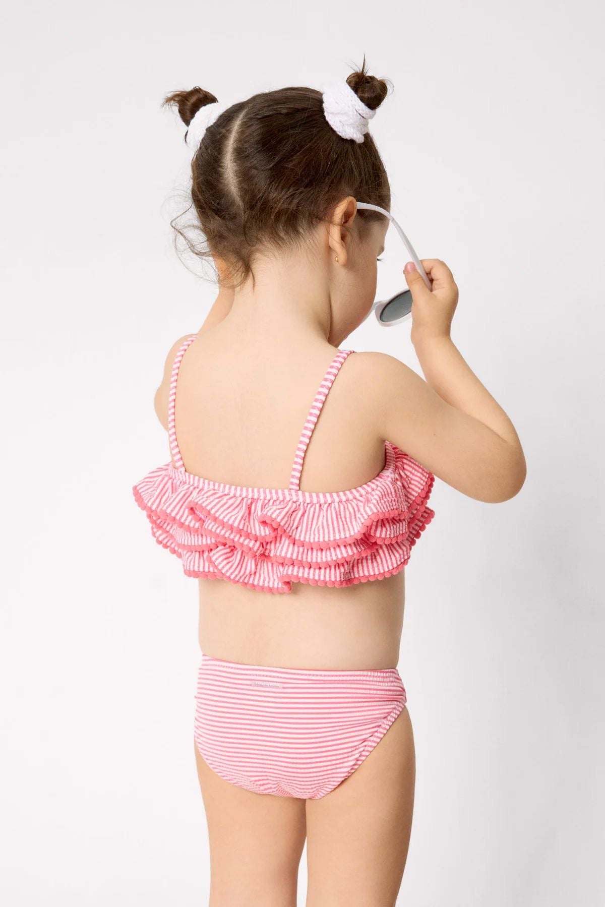 Bikini niña bambula detalle triple volante estampado rayas