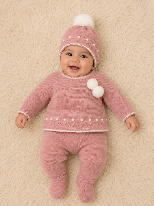 Conjunto tres piezas pompón rosa