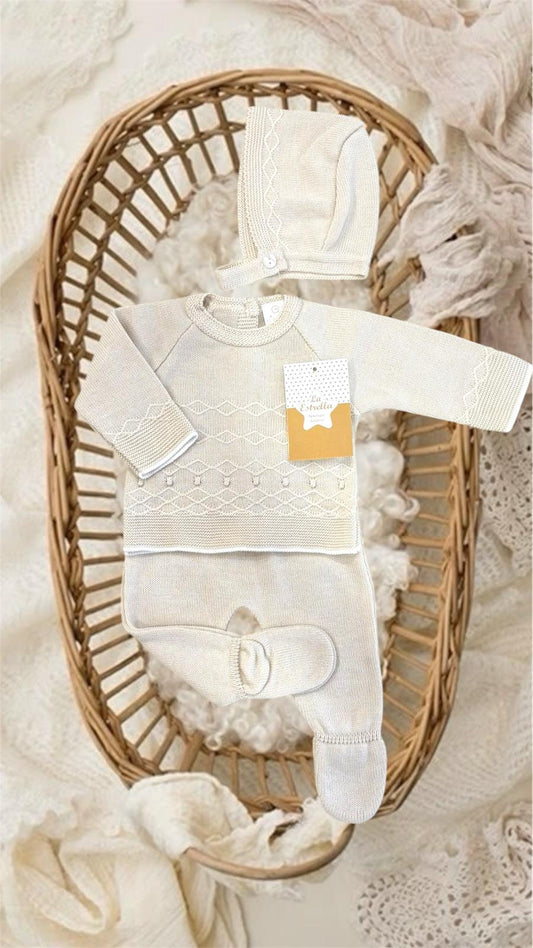 Conjunto hilo beige ‘Rombos’