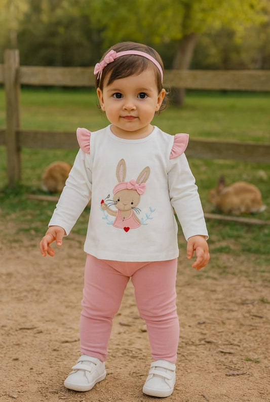 Conjunto malla y camiseta algodón niña conejito