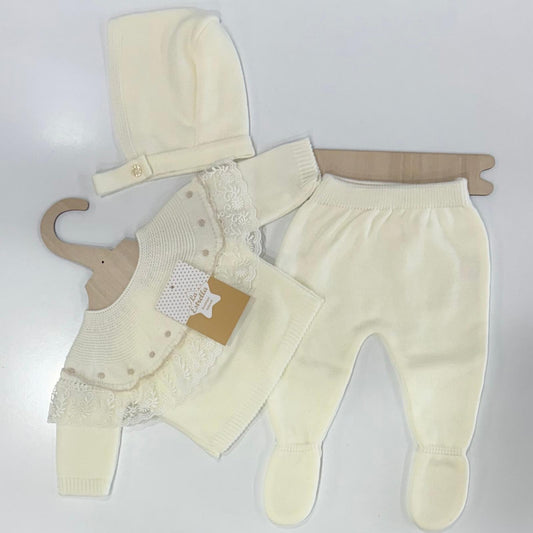 Conjunto lana 3 piezas encaje