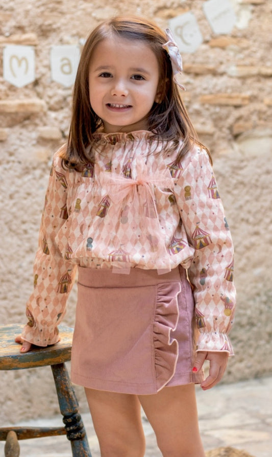 Conjunto falda pantalón rosa