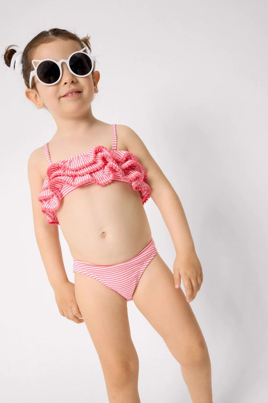 Bikini niña bambula detalle triple volante estampado rayas