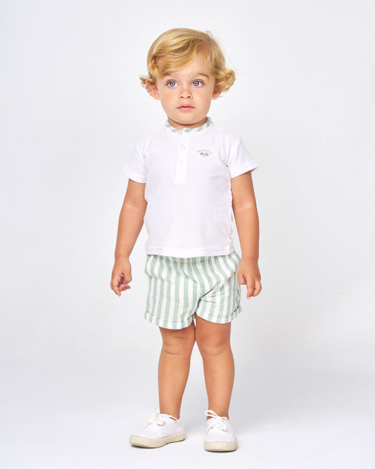 CONJUNTO POLO MAO Y BERMUDA RAYAS BLANCO Y VERDE