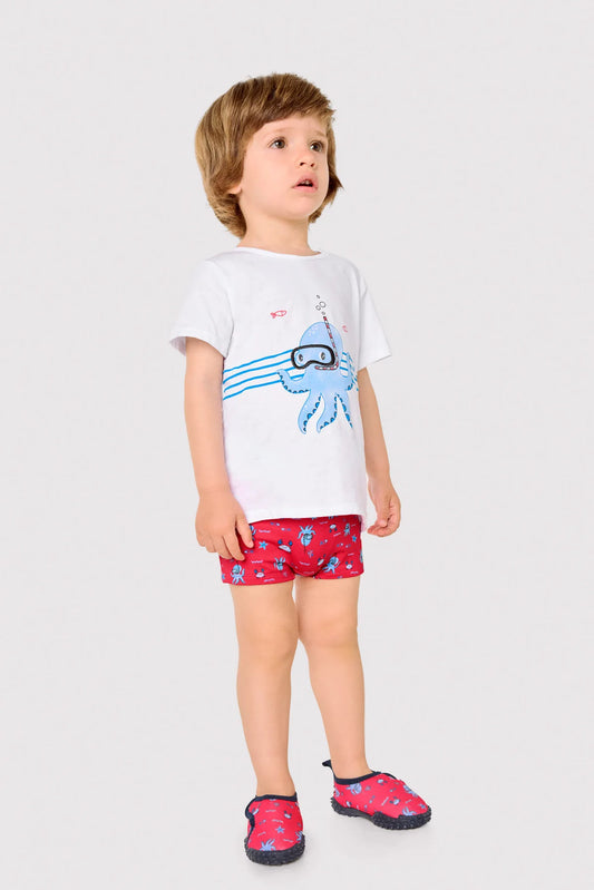 Conjunto camiseta y bañador bóxer bebé estampado pulpos