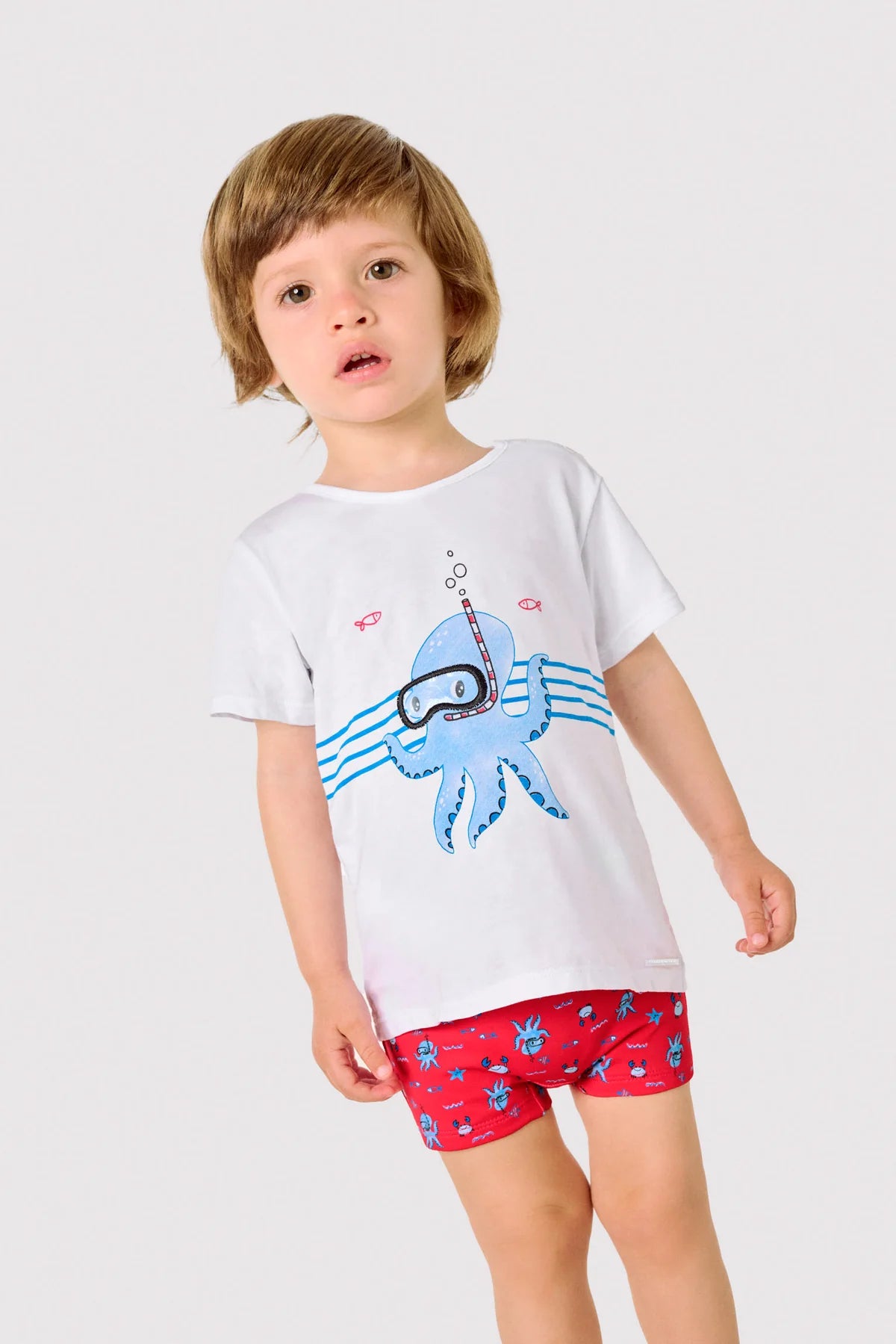 Conjunto camiseta y bañador bóxer bebé estampado pulpos