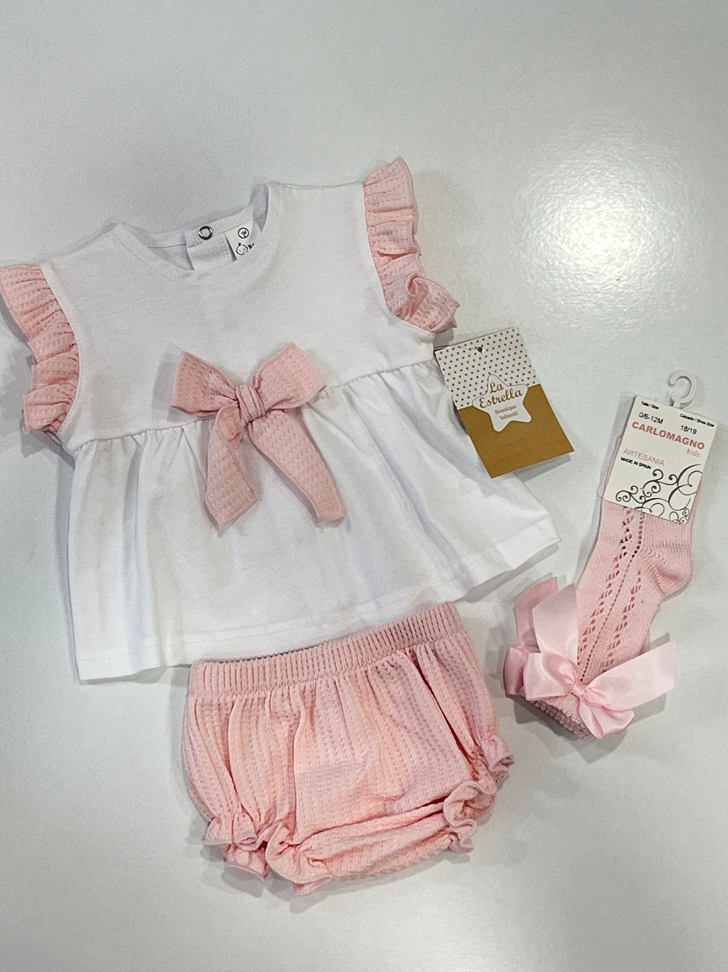 Conjunto algodón lazo rosa