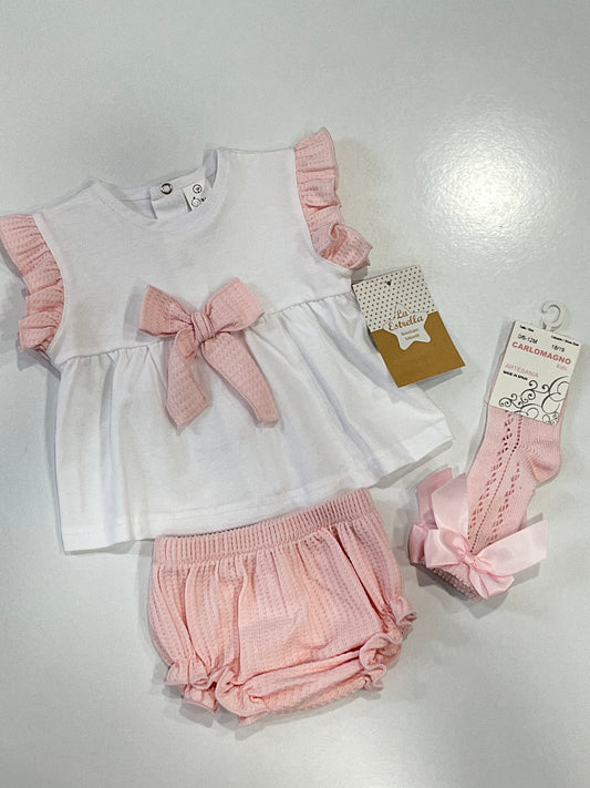 Conjunto algodón lazo rosa