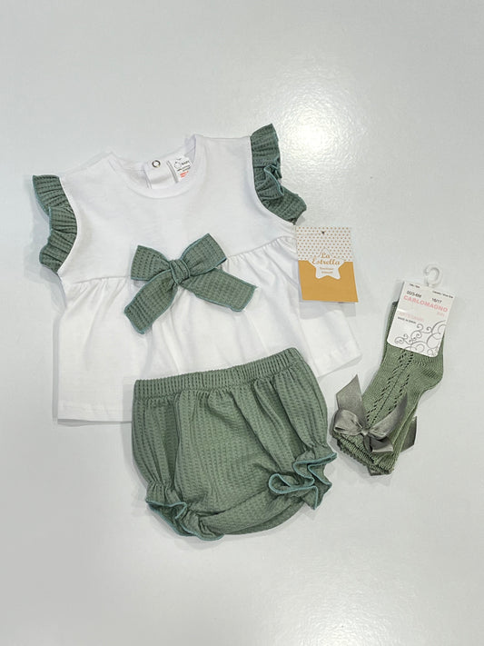 Conjunto algodón lazo verde