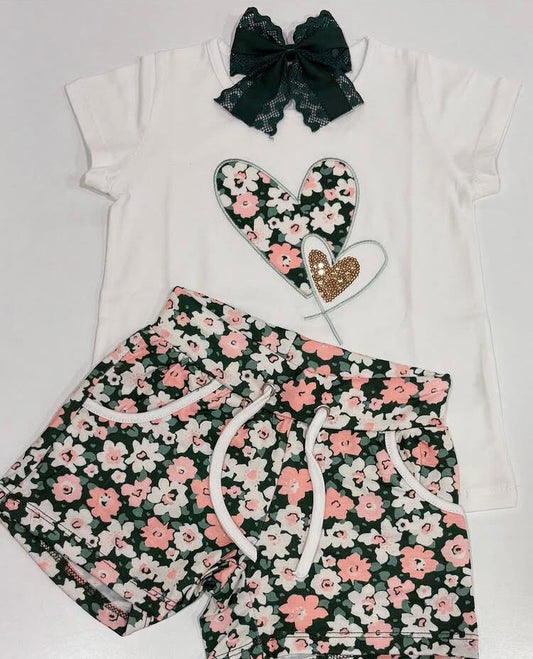 Conjunto algodón corazón flores